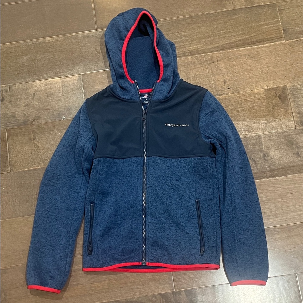 Vineyard Vines Kids Navy and Red Hooded Puffer Jacket